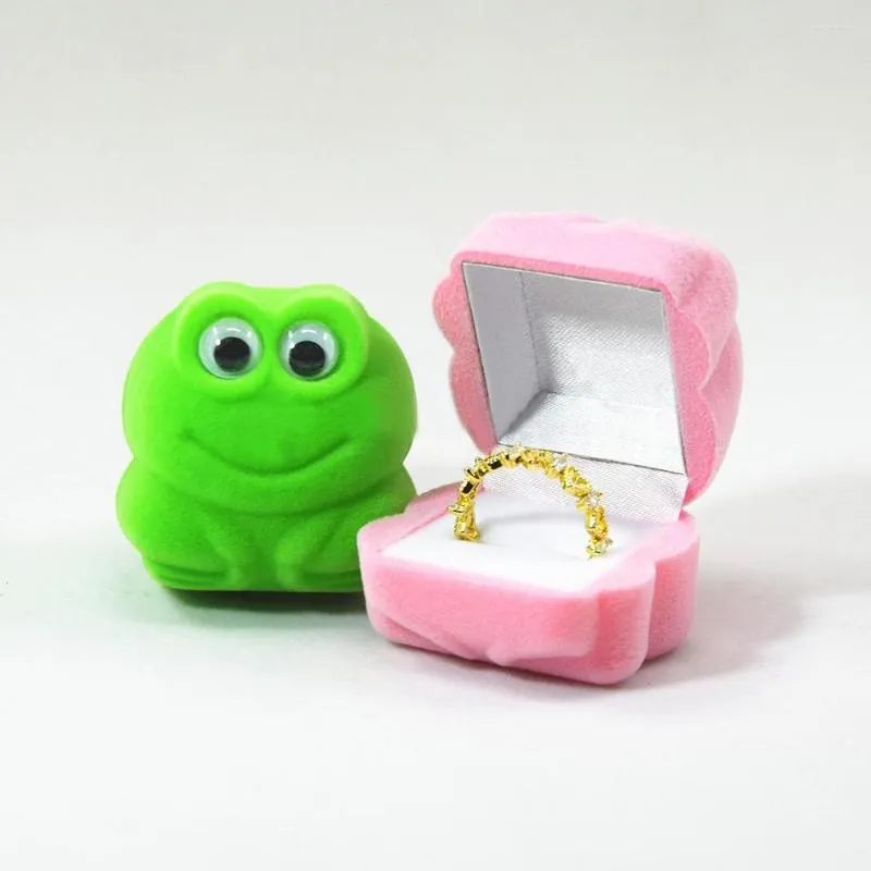 Jewelry Pouches Cute Mini Ring Holder Box Frog Organizer Earring Storage Display Travel Case Plastic Flocking