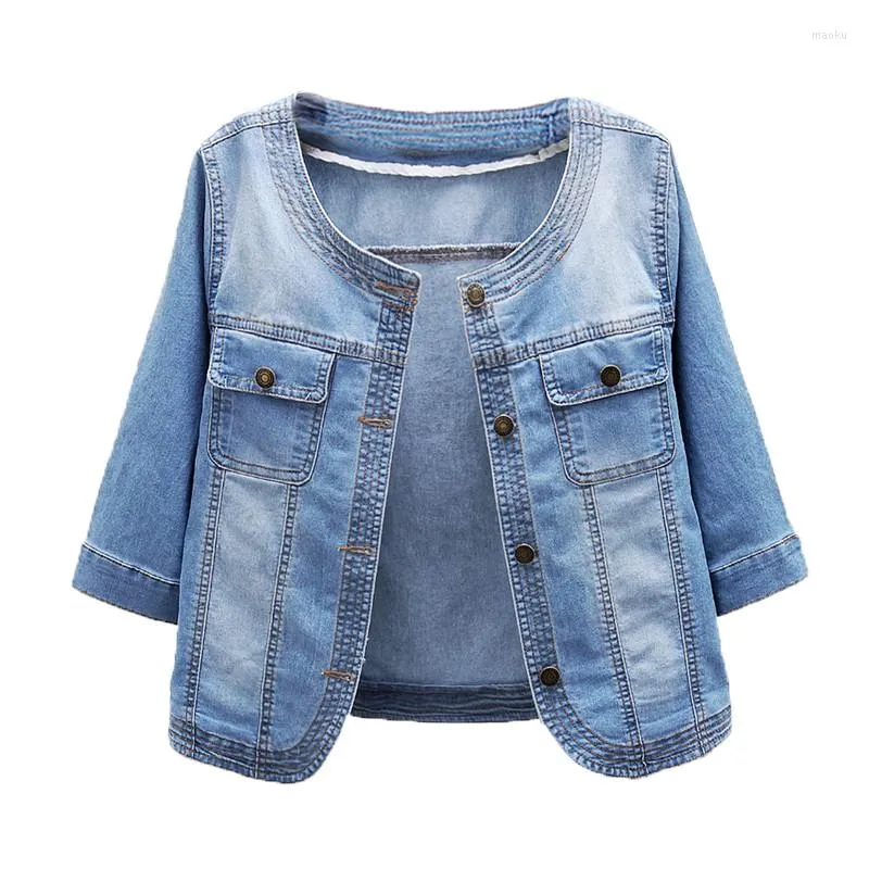 Women's Jackets Fashion Denim Jacket Women 2023 Summer Short Casual Half Sleeve O-Neck Light Blue Jeans Coat Femme Ladies Clothes Tide G981