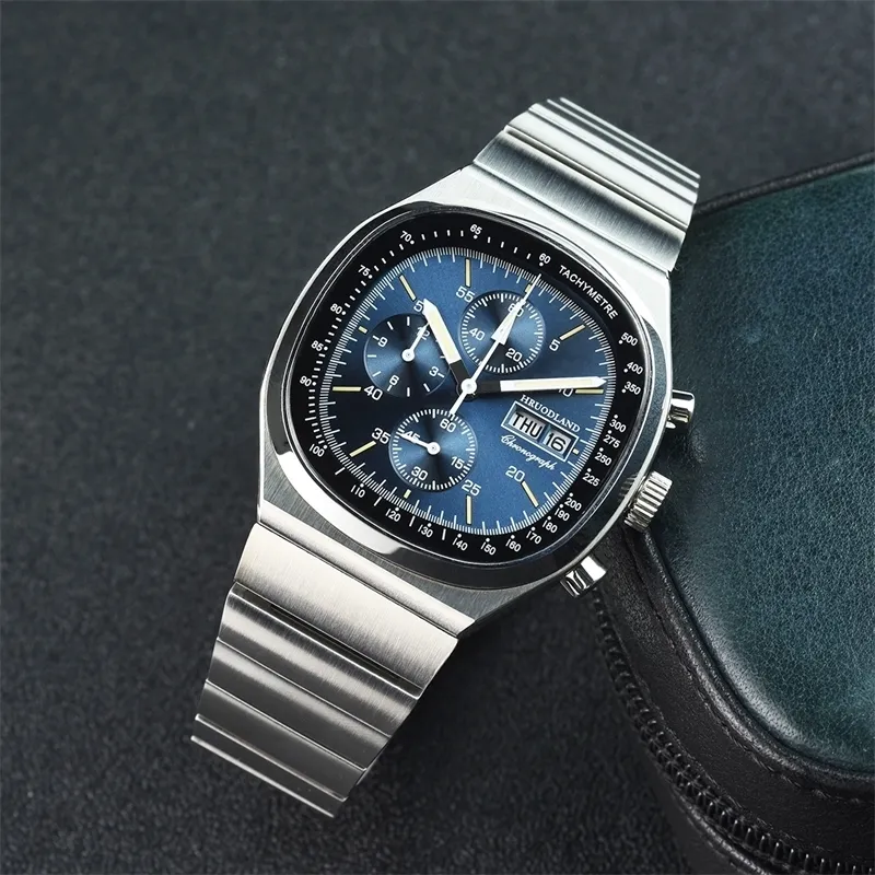 Andere Uhren Hruodland 2023 Vinatge Quarz Chronograph Männer Sapphire Glass Blue Black Edelstahl Mode Armbanduhr für 230714