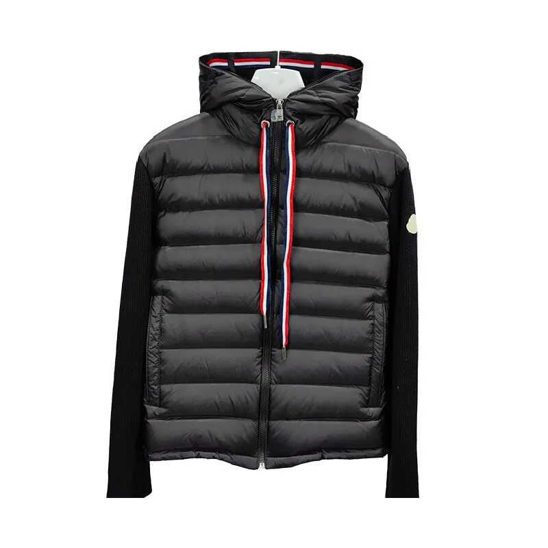 남자 재킷 남성 가을/겨울 Monclair 디자이너 재킷 후드 니트 카디건 패치 워크 다운 재킷 검은 따뜻한 바람 방풍 야외 캐주얼 스트리트웨어