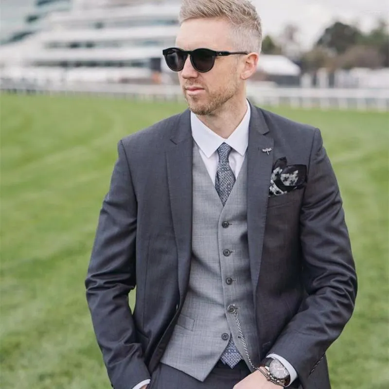 Trajes De Hombre Chaqueta Gris Oscuro Pantal n Traje Ligero Para