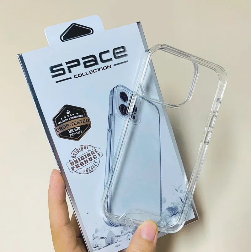 Premium Space Phone Cases Klare Acryl-Rückseite Anti-Drop Transparenter Schutz für iPhone 15 14 13 12 11 pro max Xs XR 7 7p 8 8plus Samsung mit Einzelhandelsverpackung