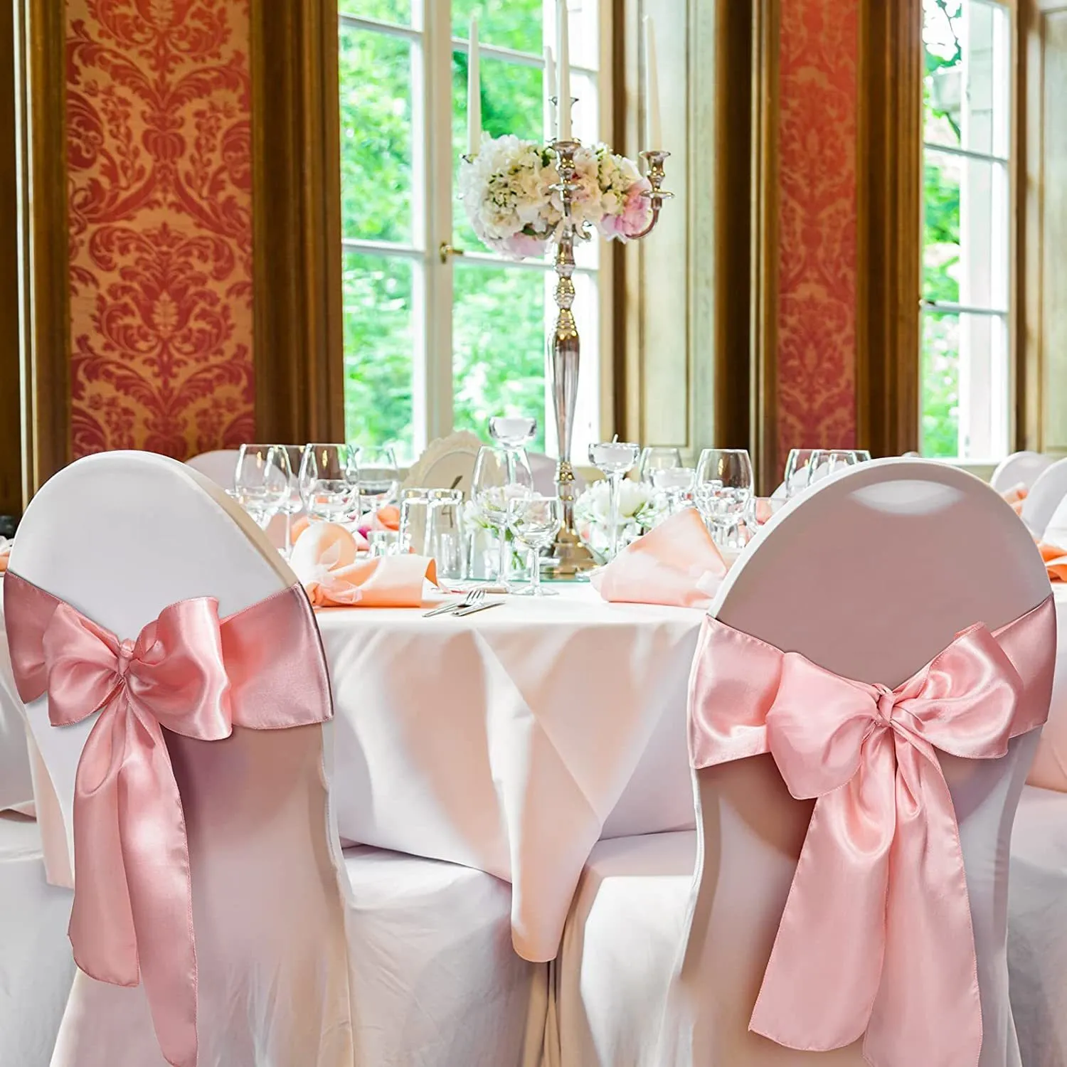 Satin Silk Chair Wedding Chair Sashes With Knotbow Decoration