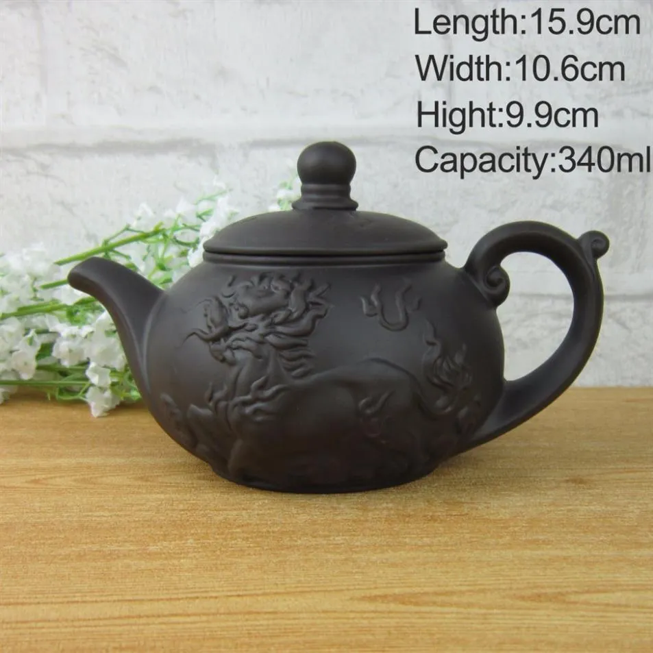 340ml çaydanlık çayı seti Kettle Kung Fu Teapot Çin Ejderha ve At Mor Kil Pot Siyah ve Kırmızı Çay Servisi210s