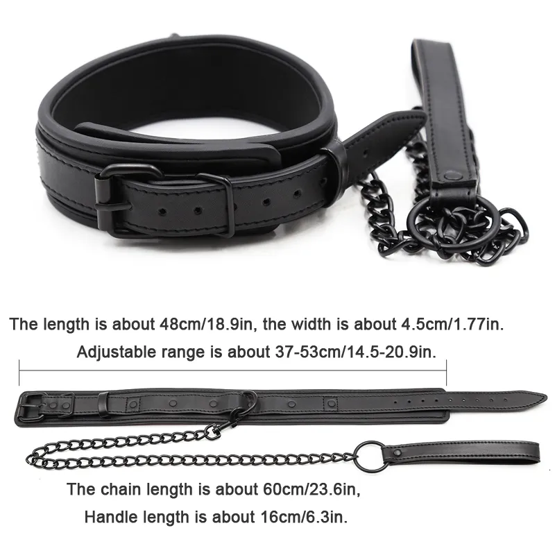 Bondage Bdsm-Halsband aus Leder und Eisenkettenglied, Bdsm-Sklavenhalsband, Sexspielzeug für Paare und Erwachsene, Fesseln 23071_voghion.com
