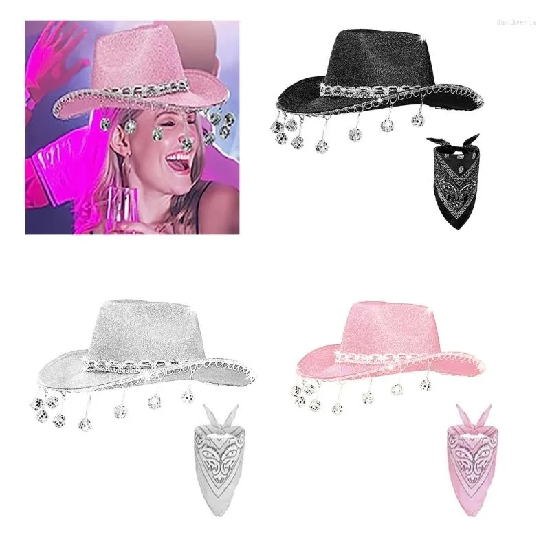 Basker mousserande cowboy hatt rosa bandana för scen visar po studio rekvisita