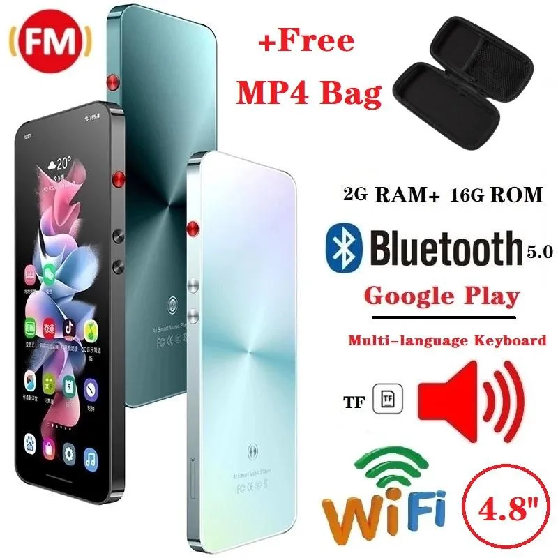 Jogadores Múltiplos Idiomas Wifi Bluetooth Mp4 Player 16GB Google Play Android Touch Screen HiFi Música Mp4 Video Player Tf Card Speaker