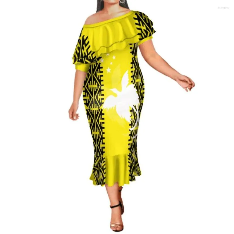 カジュアルドレス2023夏の女性のワンショルダーフィッシュテイルドレスパプアギニアトライバルファッションラグジュアリーデザイン
