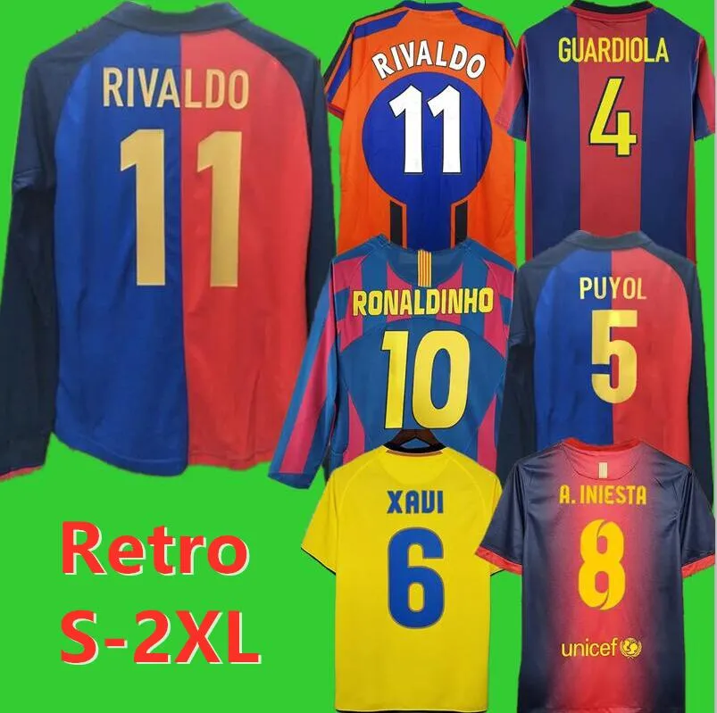 97 98-12 13 Rivaldo Retro Mens Soccer Jerseys 100th Xavi Puyol A. Iniesta Ronaldinho Suarez Ibrahimouic A. Iniesta Pique Henry Futebol Camisa 666