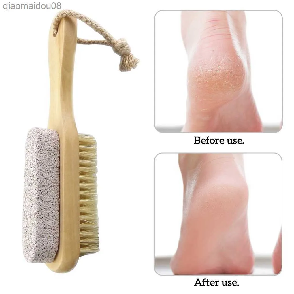 Pimice Bristle Brush 2 -sidigt fotvårdskrubber Hårdad hud Exfoliate Remover Pedicure Tool L230704