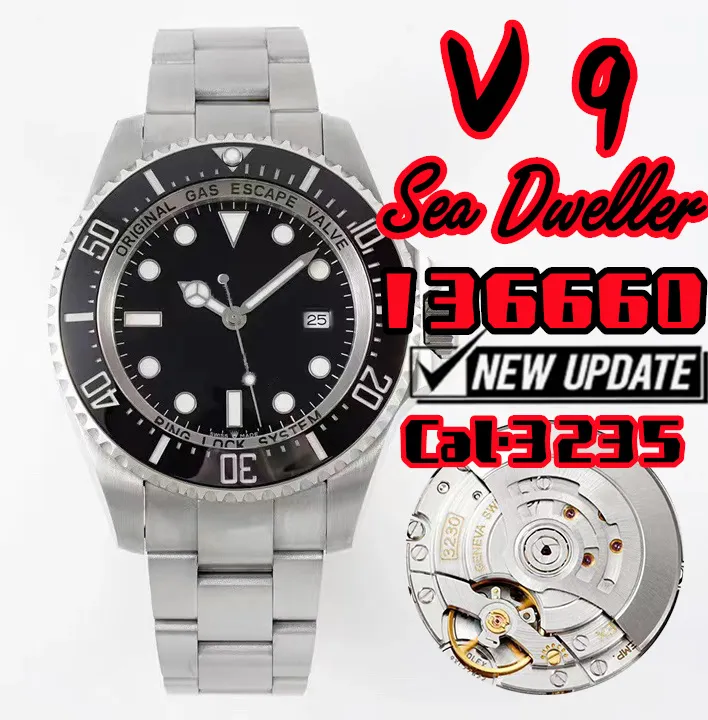 V9 M136600 Sea Sweller Luxury Men's Watch 3235 الحركة الميكانيكية 904L من الفولاذ المقاوم للصدأ 44 ملم ، أعمال الغطس في مجال الأعمال الفراغية الواحدة 126600