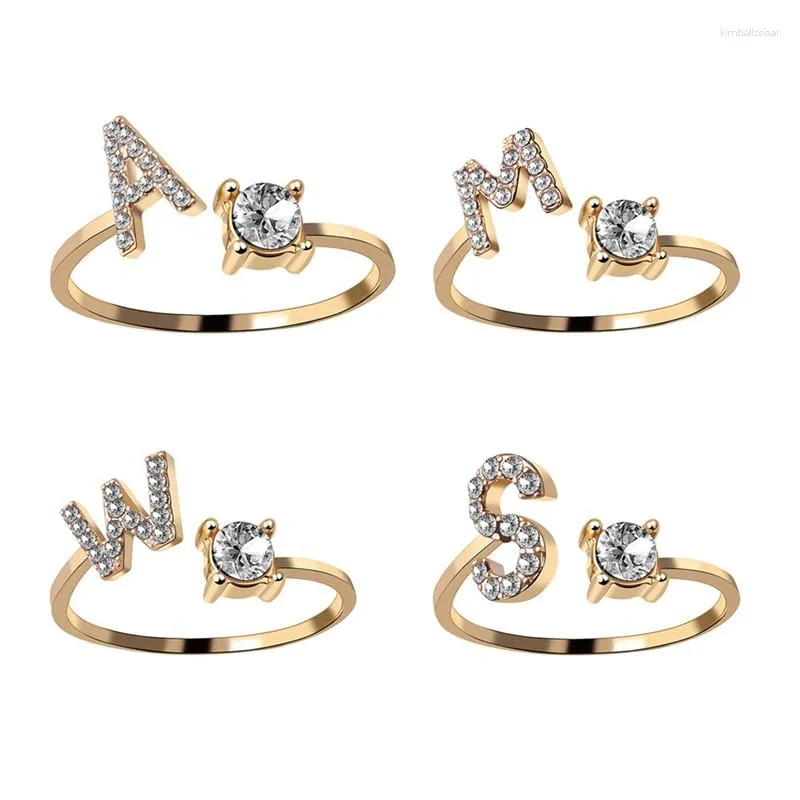 Fedi nuziali 1PC brillante strass 26 lettere anello iniziale moda apertura polsino dito di cristallo per le donne gioielli regalo di fascino 2023