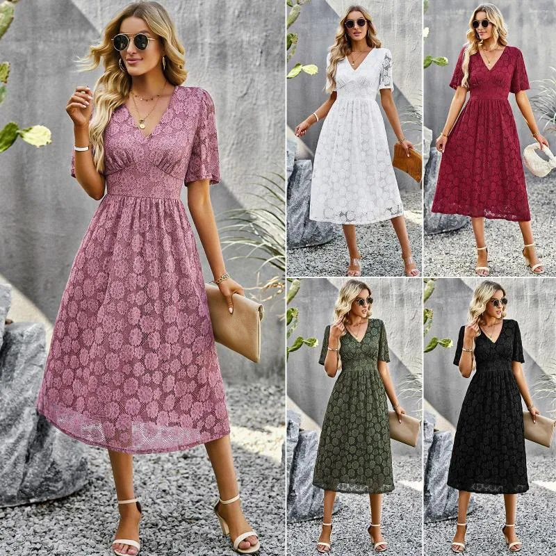 Party Kleider Elegante Frauen Schmetterling Hülse Temperament Büro Dame 2023 Sommer Mode V-ausschnitt Solide Einfache Stickerei Kleid