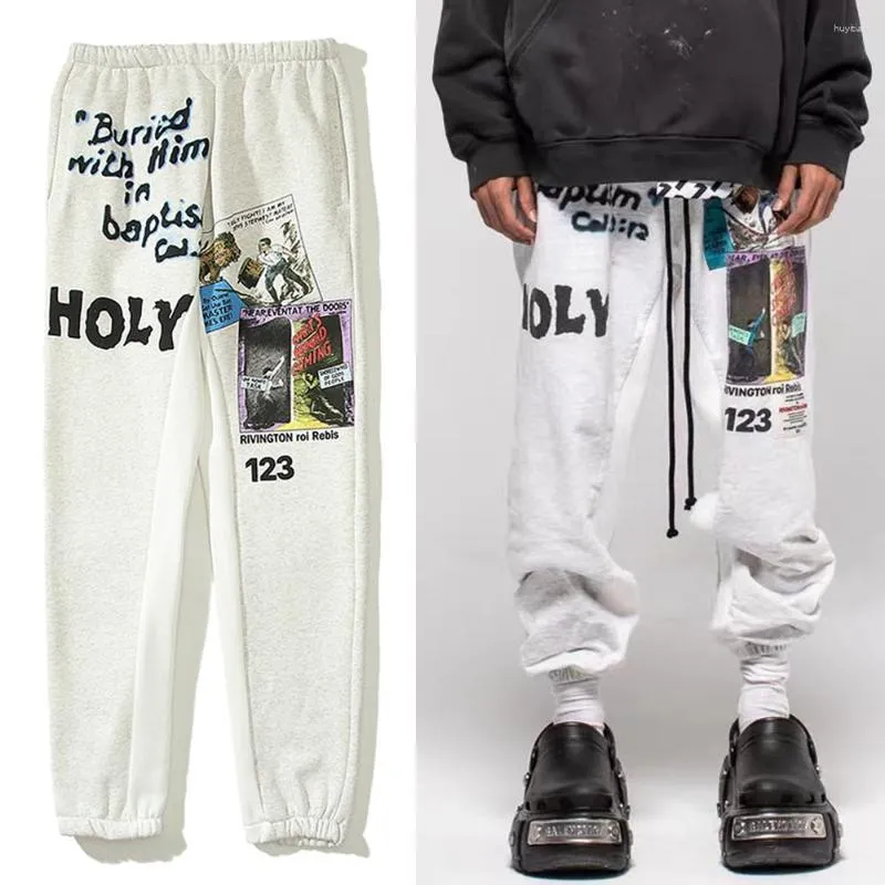 Men's Pants 123 Alphabet Graffiti Distressed Vintage Fleece Sweatpants Men's High Street Loose Casual Oversized Joggers Winter Trousers