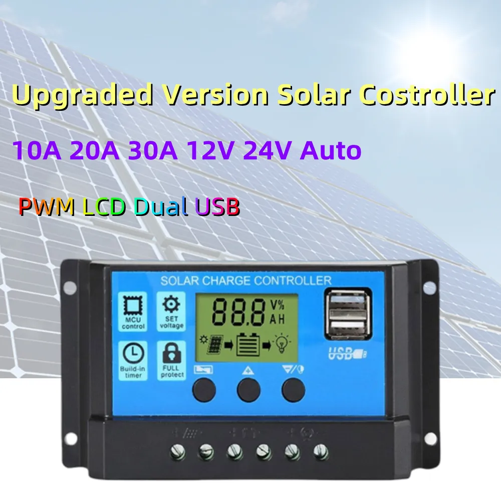 Batterijen Verbeterde Smart Solar Laadregelaar 10A 20A 30A 12V 24V Auto PWM PV Regulator LCD Dual USB voor Zonnepaneel Batterij Oplader 230715