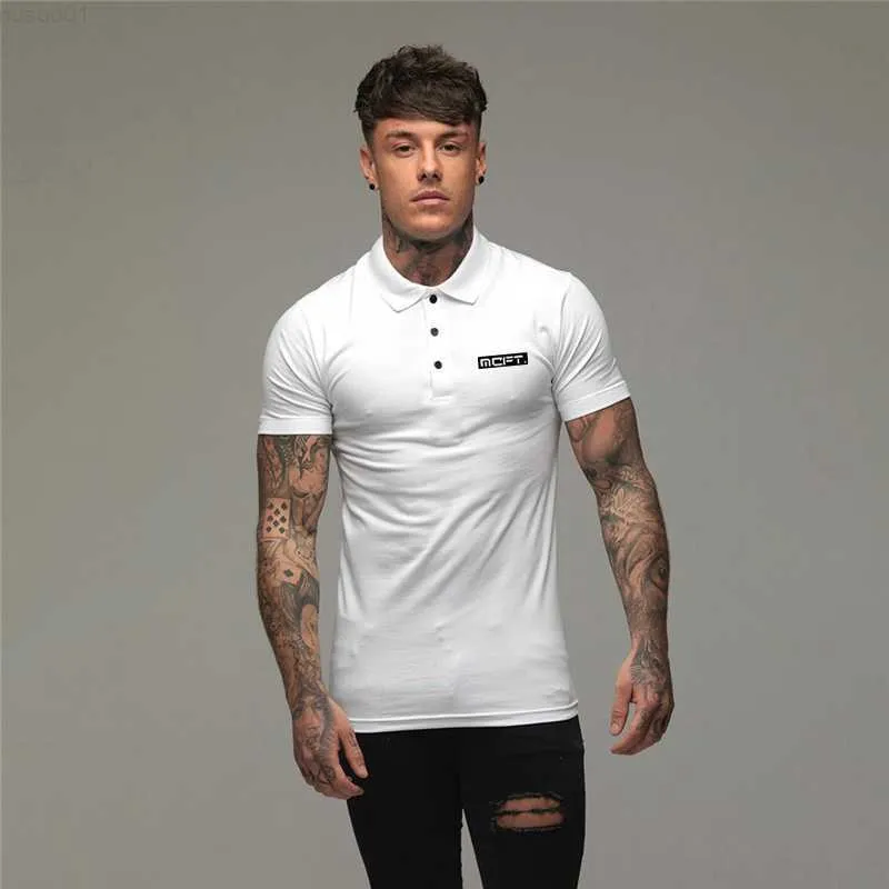 Męskie koszulki biegające koszule polo Men Slim Fit Krótkie rękawie polo męsko bawełniane modne ubranie fitness Summer Gromible Gym Sports Polo Shirt L230715