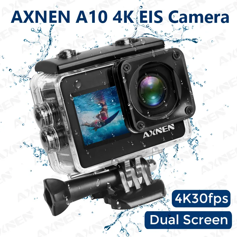 Câmeras de vídeo de ação esportiva A10 Action Camera 4k EIS Ultra HD 20MP Wifi 170D Underwater Water Cam Touch Screen 4X Zoom Video Go Sport Pro Cam 230714