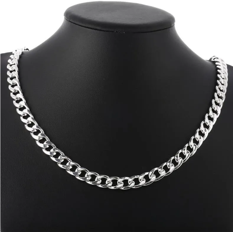 Hot Sales 925 Sterling Silver Men 1+1 Figaro 10mm Hip Hop Chain Halsband Fashion Costume Jewelry
