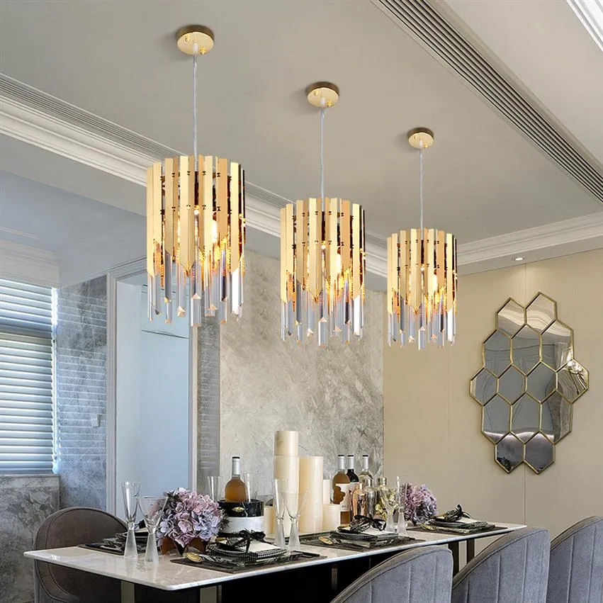 Modern Gold Small Round Crystal Chandelier Lighting For Dining Room Bedroom Fixtures Kitchen Island Lustre201I