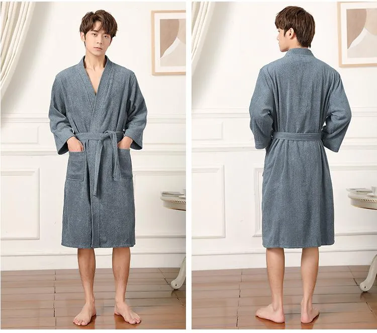  Toalla de invierno Albornoz de algodón para hombre, kimono,  bata de baño, bata de ducha para dormir (color gris, tamaño: código L) :  Ropa, Zapatos y Joyería