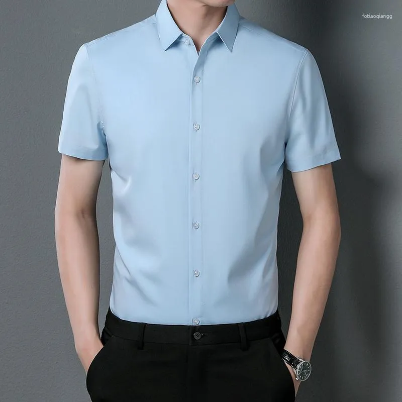 Camisas casuais masculinas verão manga curta cor sólida fino negócios versão coreana homens bonitos