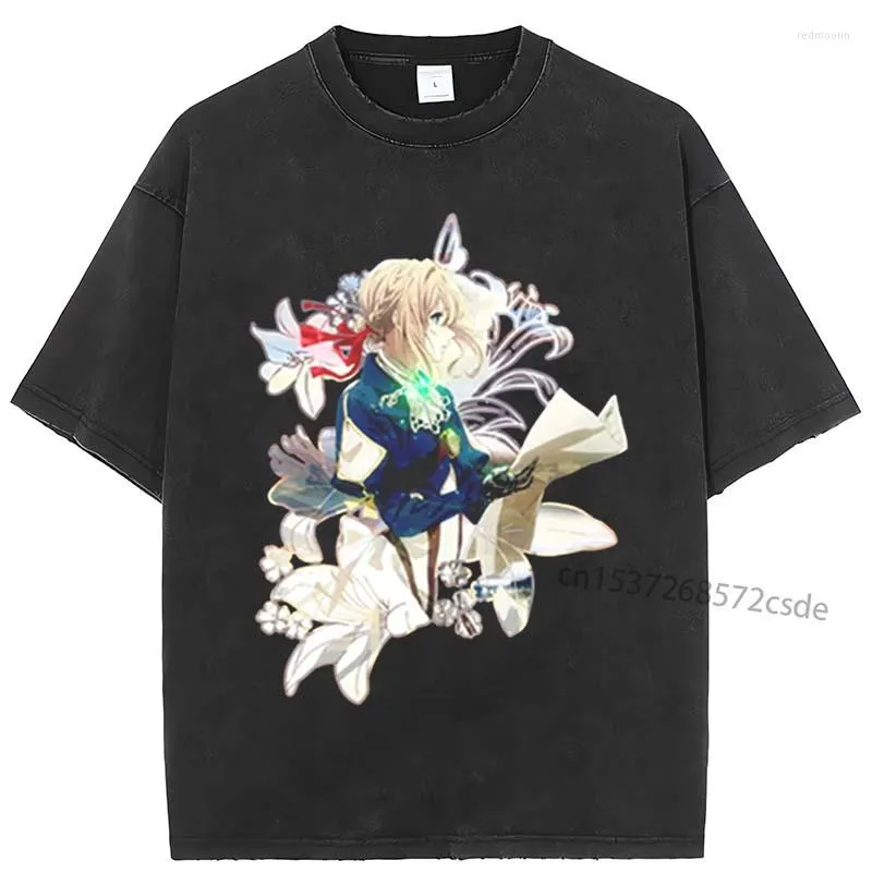 Herr t-skjortor violet evergarden blommor trycker män kvinnor t-shirt anime skjorta harajuku roliga kläder toppar tees sommar