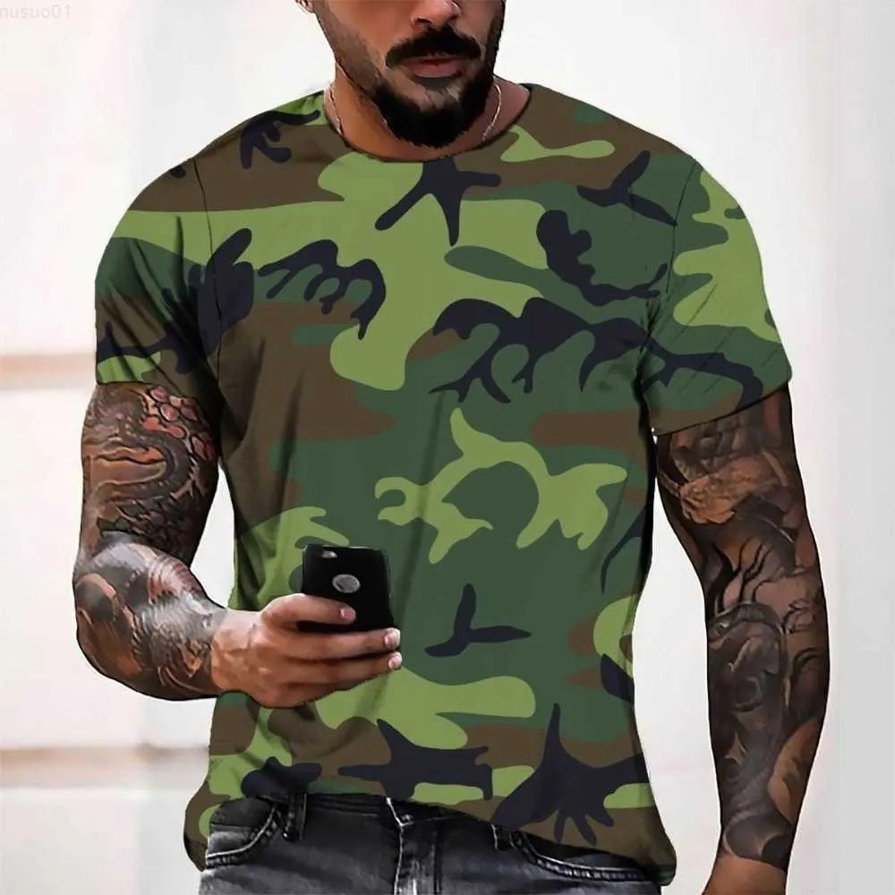 Mäns T-shirts 3D Digital Printing Camouflage Men's Casual Loose Short-Sleeved T-Shirt L230715