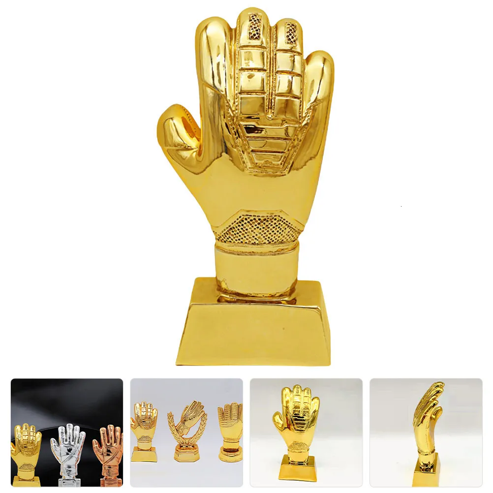 Dekorativa föremål Figurer Fotbollshandske Trophy Baseball Decor Plastic Trophy Cup målvakt Gold Reward Trophy Mini Gold Medal Abs Soccer Award Cup 230714