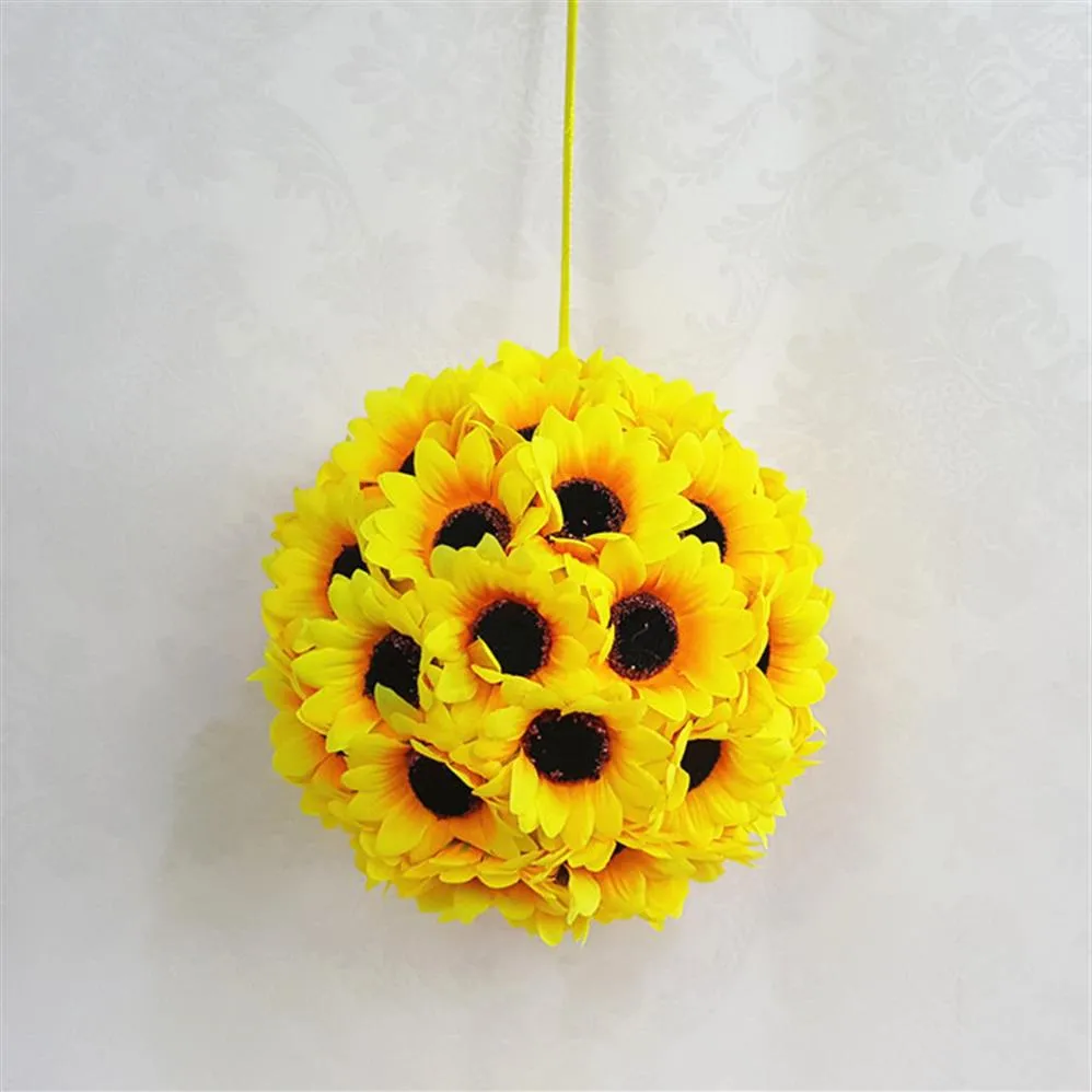 1pcs 14cm 5 5 Silk Sunflower Artificial Flower Ball Kissing Hanger Ball For DIY Wedding Party Decorations Bridal Flower Kis290a