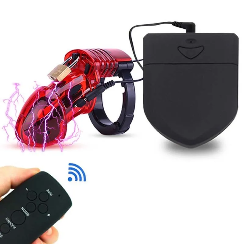 Kyskhetsenheter Remote Control Electric Shocker Cage Penis Ring Vuxna sexleksaker för män Cock Scrotum Glans Stimulerar Electro Product 230714