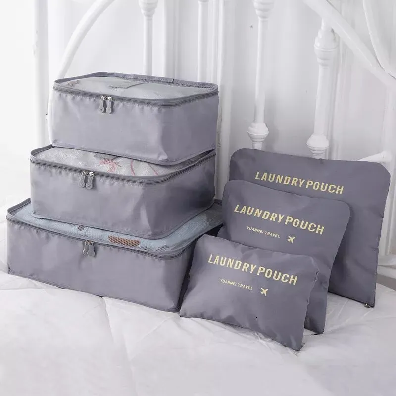 Borsoni da viaggio 6 pezzi Set di borse da viaggio per vestiti Tidy Organizer Guardaroba Valigia Pouch Unisex Multifunzione Packing Cube Bag Kit da viaggio 230714