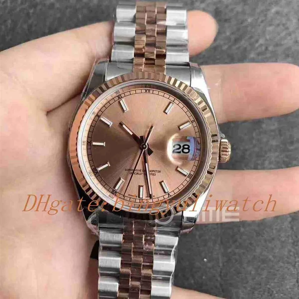 Date Just 116231 36 mm roestvrijstalen tweekleurige RG-kast ARF-editie RG-wijzerplaat Gecanneleerde bezel Stick Markers op SS RG Jubilee Bracel260h