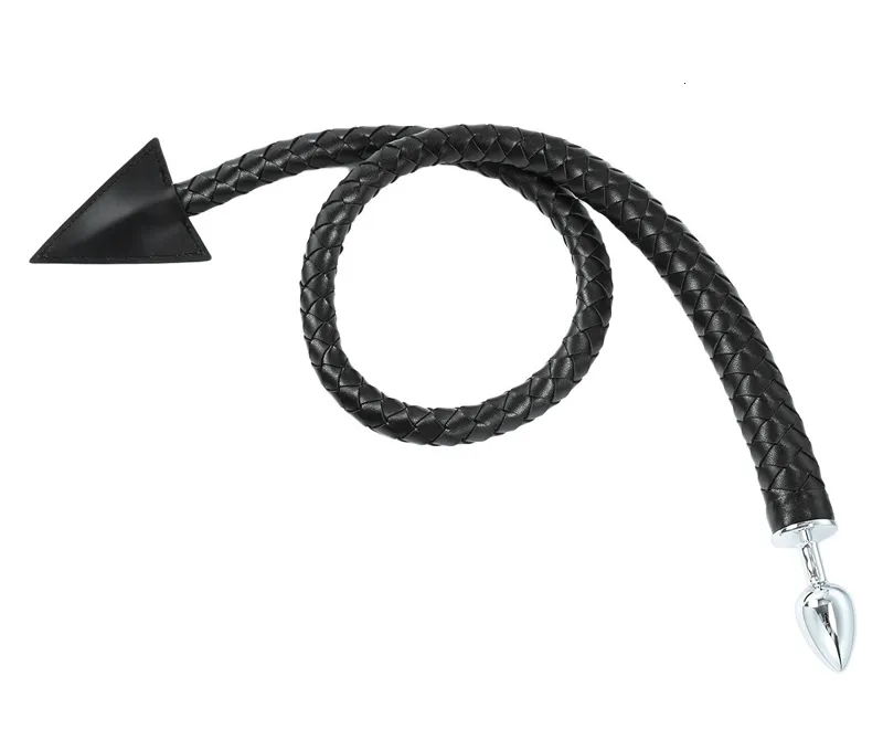 Metal Anal Plug With Black Leather Bdsm Whip For Couples_voghion.com