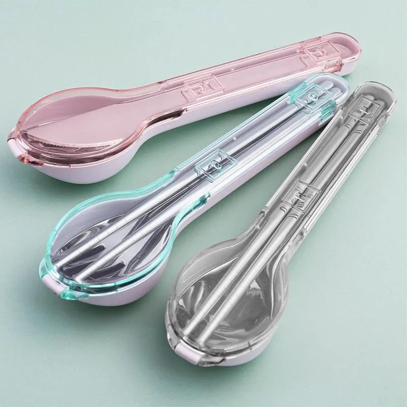 Dinnerware Sets Portable Dinner Set 304 Stainless Steel Spoon Fork Steak Knife Travel Cutlery Tableware With Case Dining Table