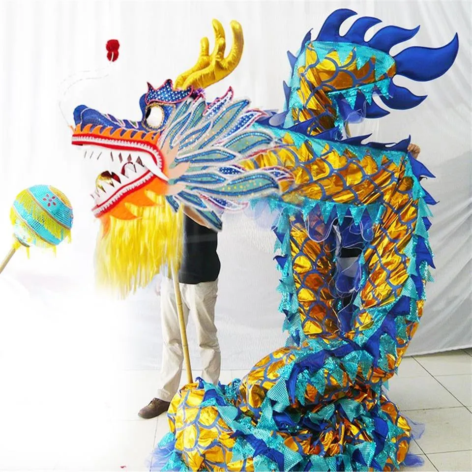 Blue size 6# 3 1m kid golden shining colorful dragon dance mascot costume Christmas parade outdoor decor game stage culture holida198S