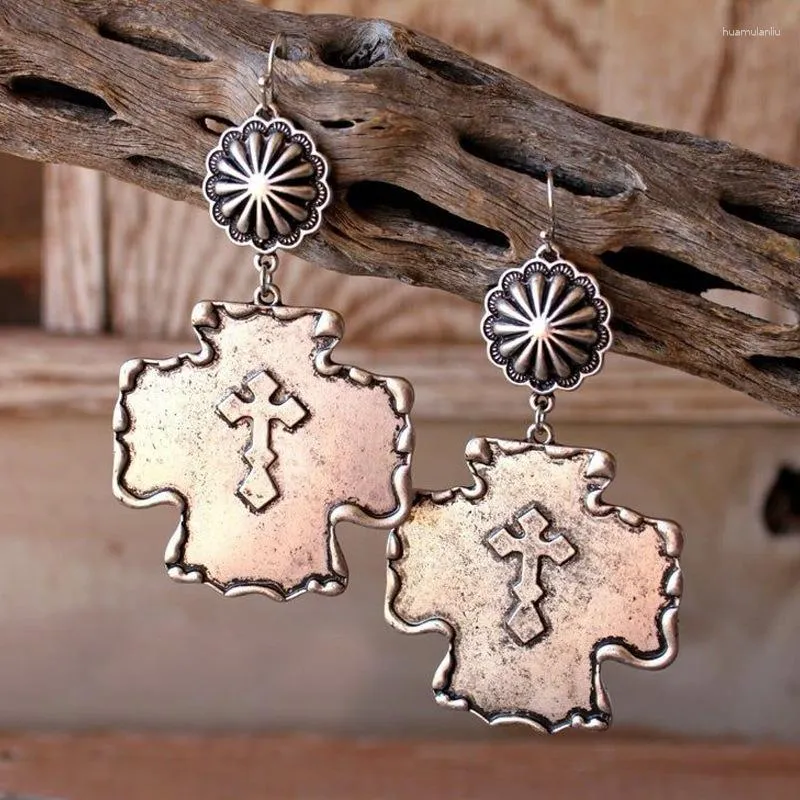 Boucles d'oreilles pendantes 2023 Bohemian Western Cute Unique Concho Cross