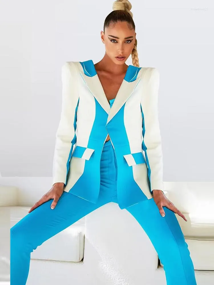 DHgate Contrast Color Block Blazer Pencil Two Piece Pants Designer Suit Set Apparel