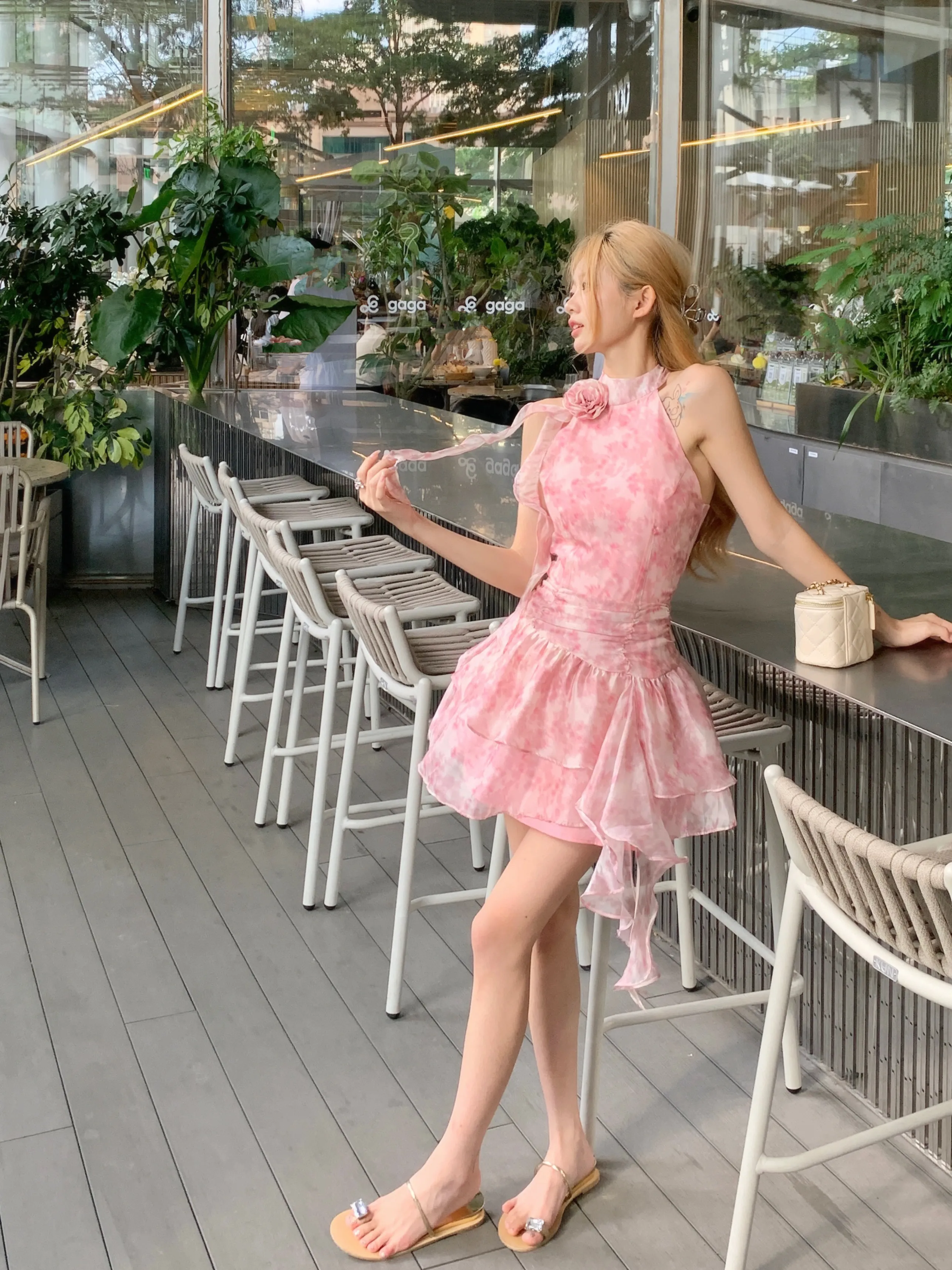 Womens Pink Floral Chiffon Halter Neck Mini Dress... From Join3, $30.55 In  Bulk
