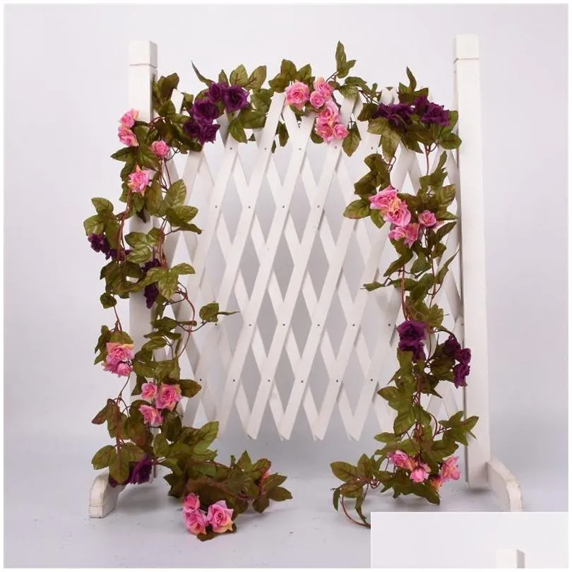 Decoratieve Bloemen Kransen 2.2M Kunstbloem Wijnstok Nep Zijde Roos Klimop Voor Bruiloft Decoratie Wijnstokken Opknoping Garland Home Decor Dhjy0