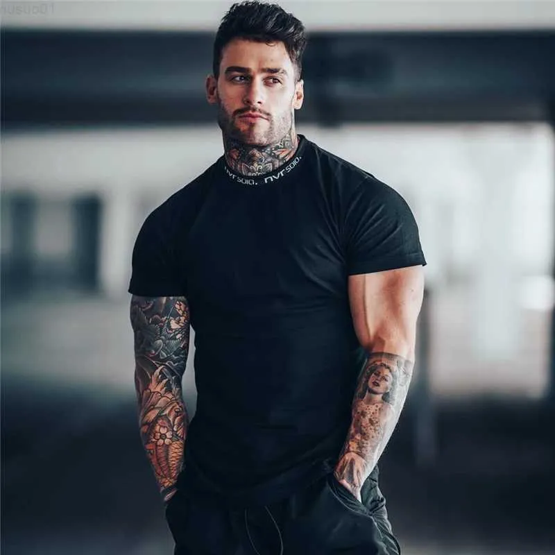 Heren T-shirts 2022 Sportscholen T-shirt Heren Katoenen T-shirt met korte mouwen Casual Slim t-shirt Man Fitness Bodybuilding Workout Tee Tops Zomerkleding L230715