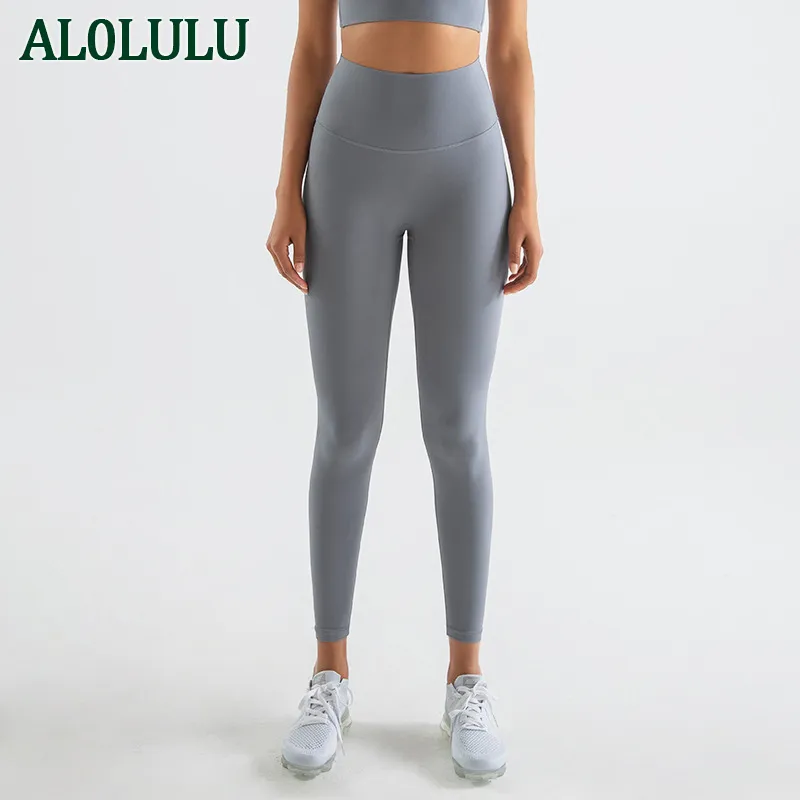 AL0LULU Calças de ioga Calças de fitness femininas cintura alta levantamento quadril calças leggings