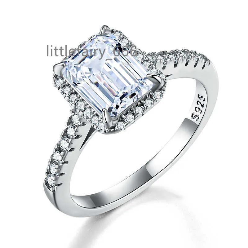 Stylever taglio smeraldo rettangolo moissanite anelli di nozze di diamanti per le donne 925 argento sterling fidanzamento gioielli di qualità di lusso