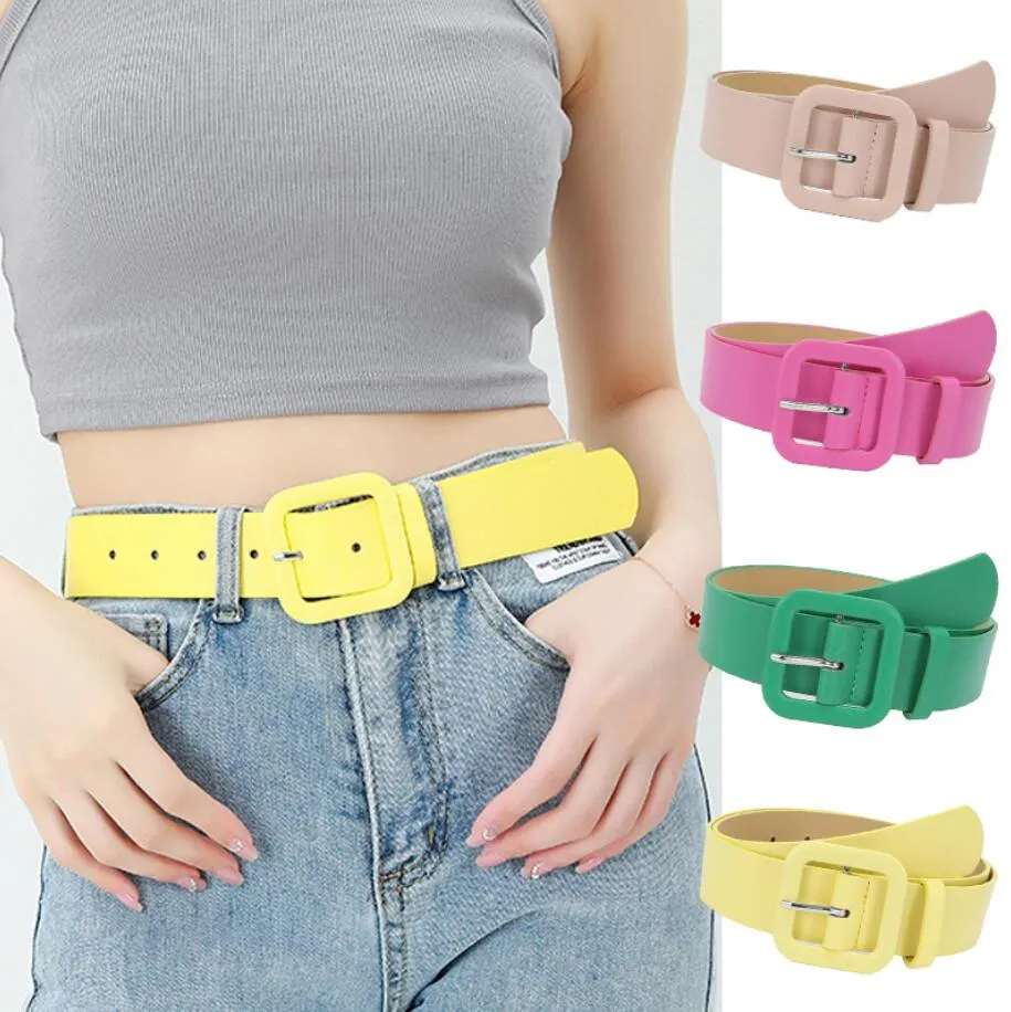 Boucle carrée Simple ceinture décorative couleur bonbon boucle ardillon large ceinture femmes jupe pull décoratif Corset ceintures pour dames