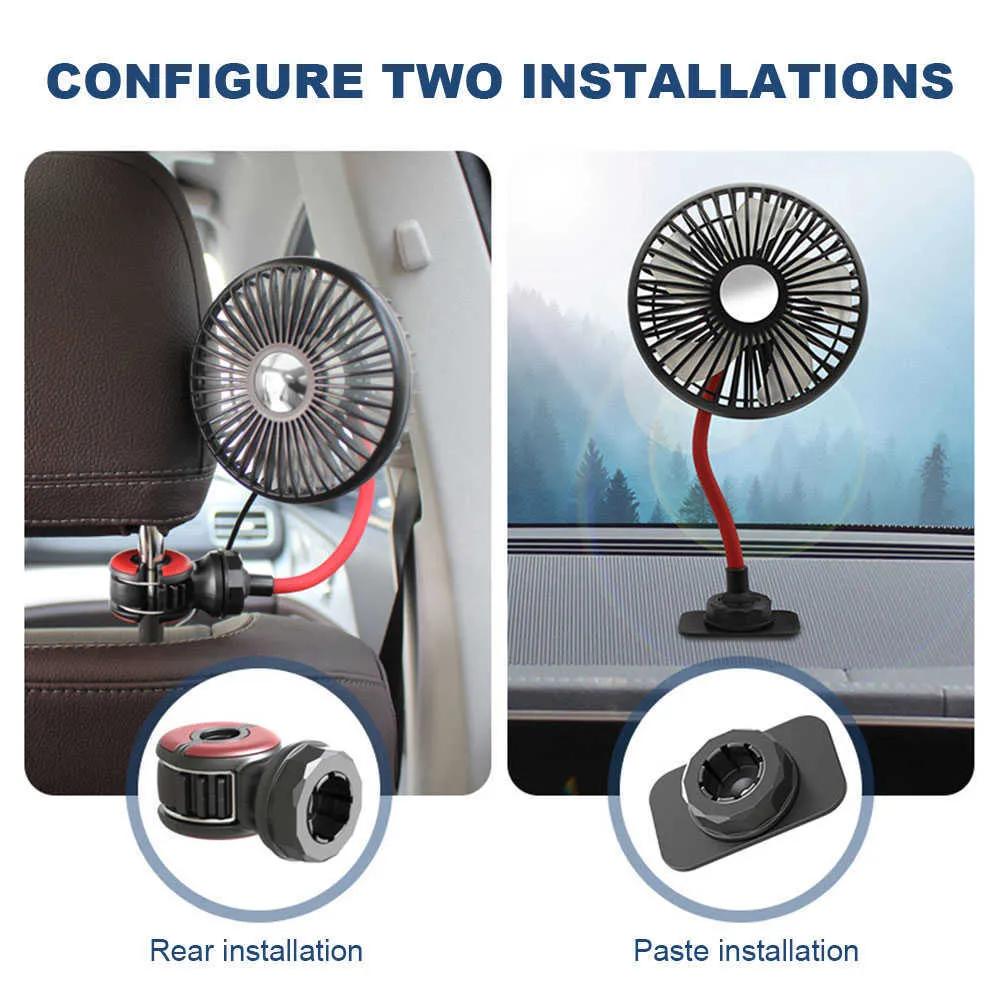 Electric Fans Car Fan USB Gear Adjustable Cooling for Vehicles Office Air Circulator Portable Ventilation Fan Degree Rotating