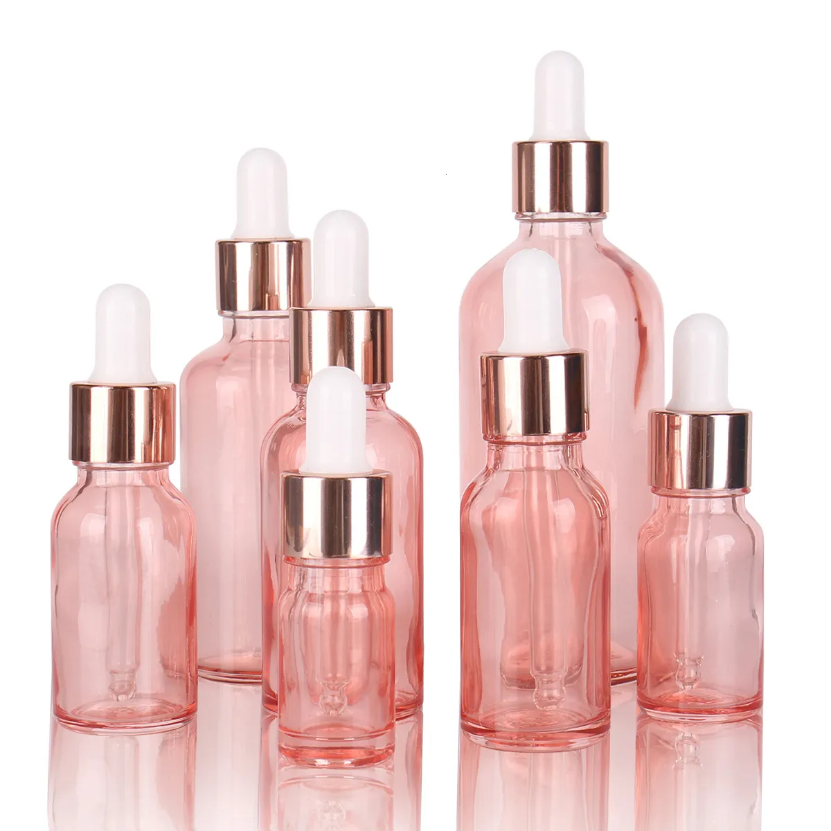 Perfume Bottle 6/12/24 pieces of 5ml 10ml 15ml 20ml 30ml 50ml 100ml pink glass dropper bottle with glass straw used for cosmetics perfume essential oil 230715