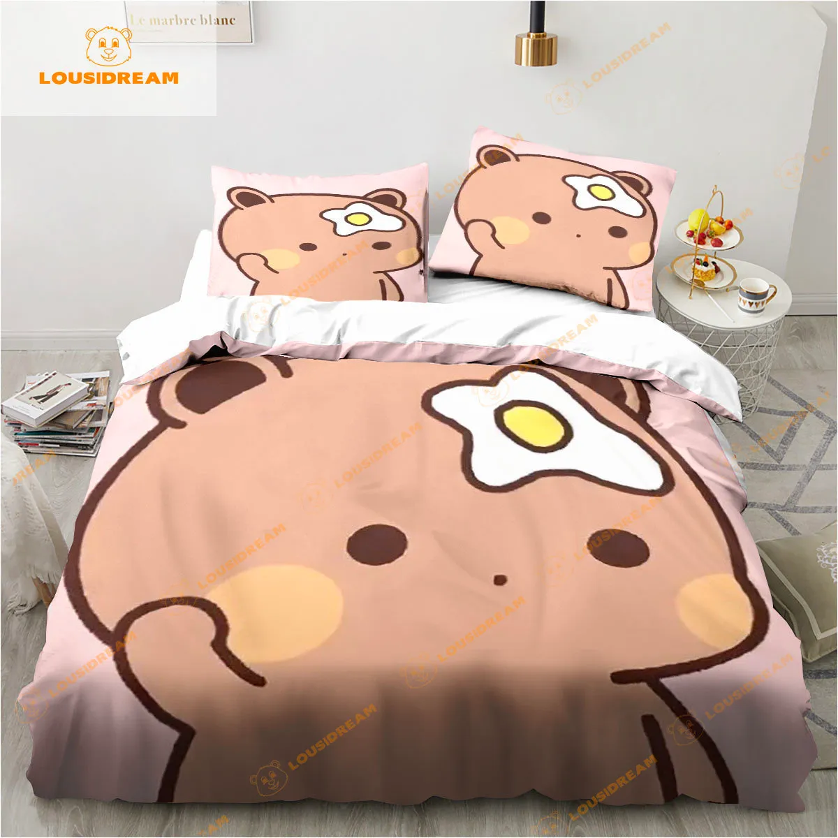 Lolosale Set copripiumino con motivo panda rosso stampato in