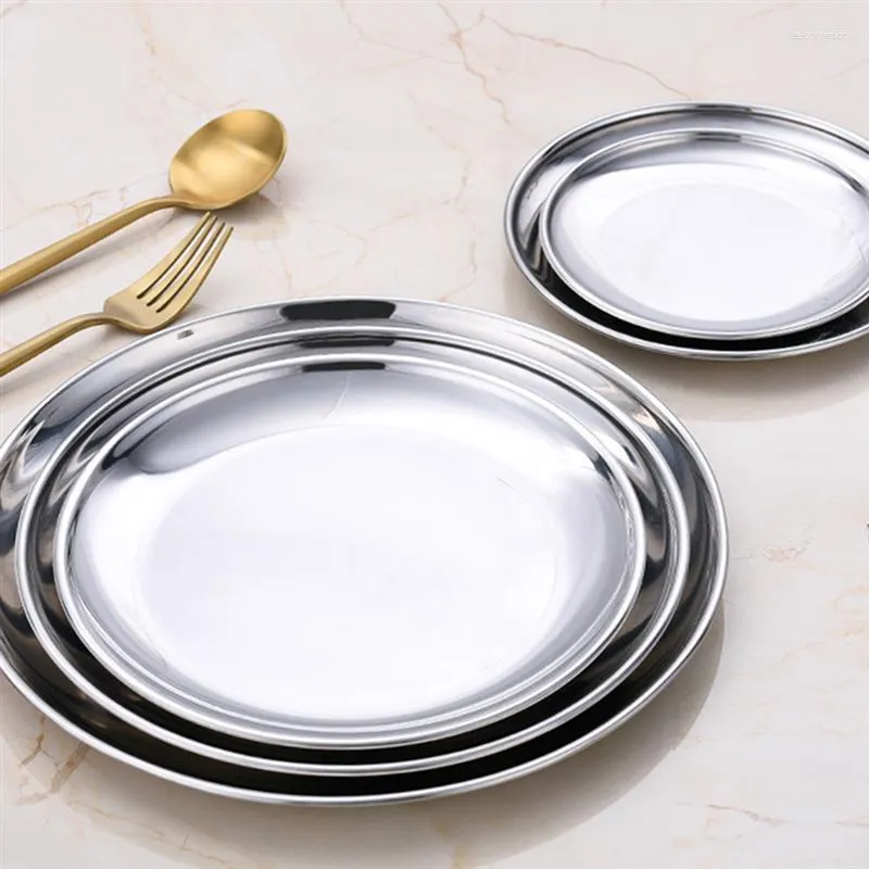 Plates 2pcs Stainless Steel Plate Thickened Round Barbecue Cake Bone Dish For Home Kitchen Accessories