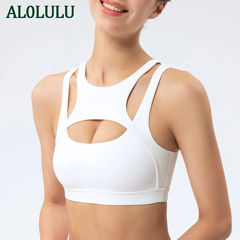 AL0LULU Women's Plus Size Yoga Bras Sexy Hollow Sports Bra High-strength Gathering Shockproof Beautiful Back Yoga Fitness Vest