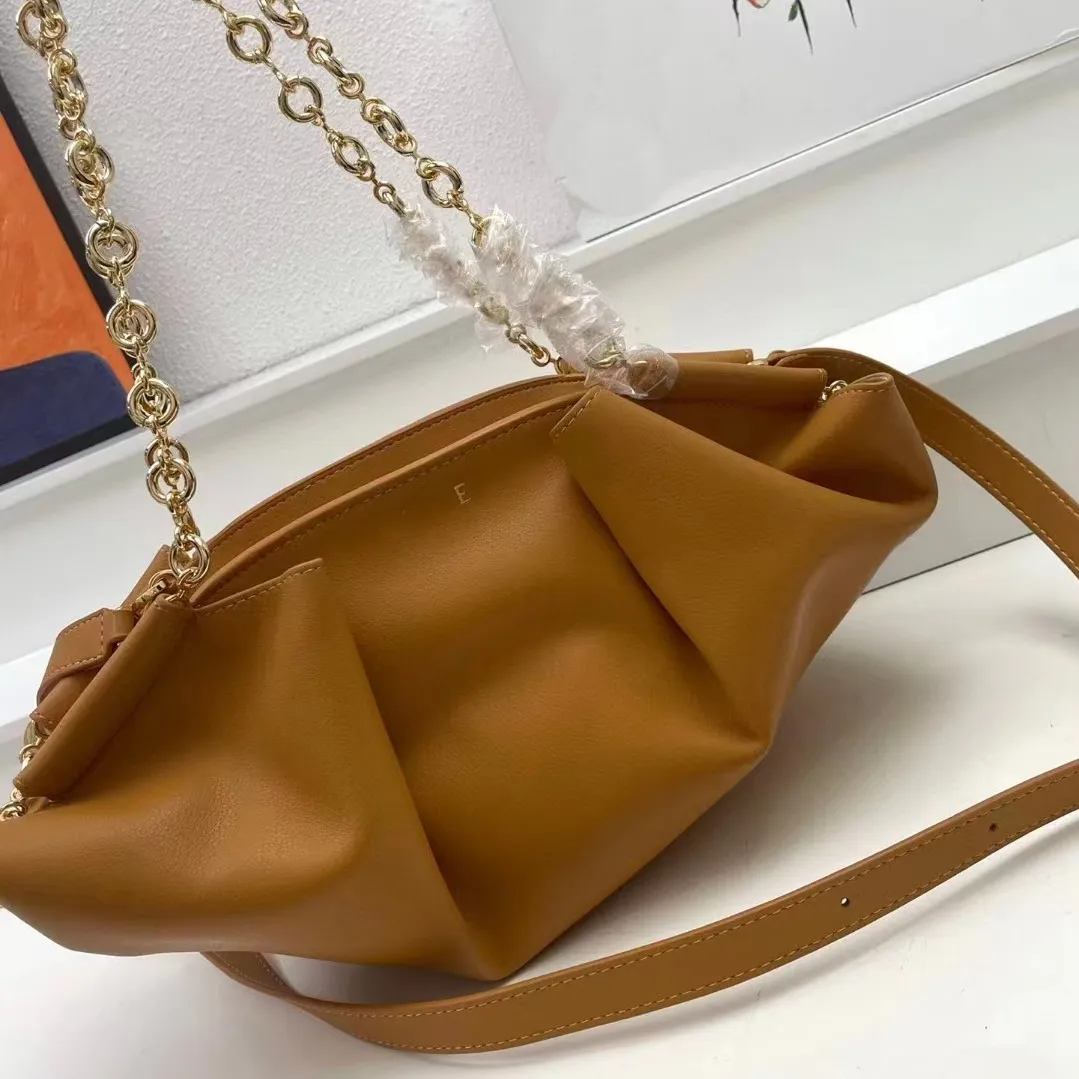 العلامة التجارية Jiaozi Bags سلسلة فاخرة الأزياء حقيبة الكتف منقوشة العلامة التجارية محفظة عتيقة المرأة المصممة الجلدية البنية باليد مع حقيبة ذات ألوان متعددة
