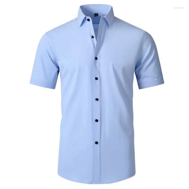 Chemises habillées pour hommes à manches courtes hommes été respirant affaires Chemise décontractée couleur unie coupe ajustée Non fer fête mariage Chemise Homme